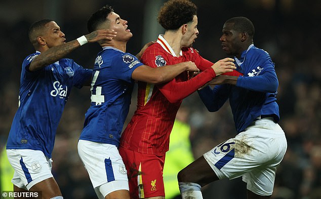 Final Merseyside derby at Goodison Park ends with mass brawl as FOUR are sent off including Liverpool boss Arne Slot following Everton’s 98th-minute equaliser