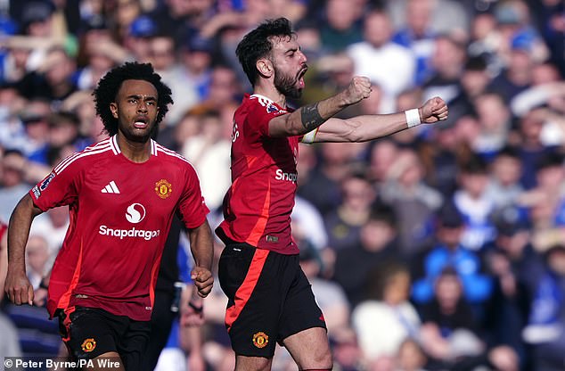 Everton 2-2 Man United: Bruno Fernandes’s stunning free-kick sparks late Red Devils comeback… before Toffees are controversially denied a stoppage-time penalty