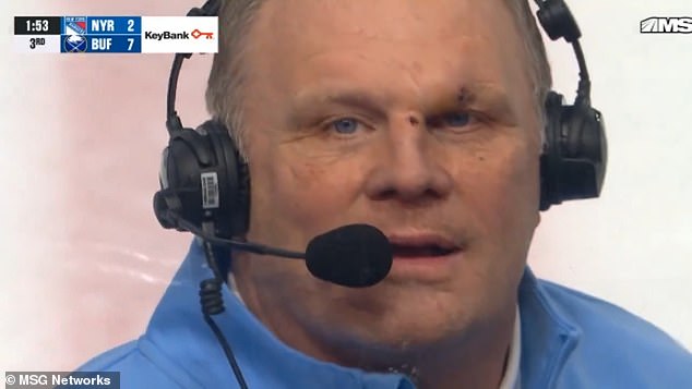 Sabres rinkside reporter Rob Ray hollers F-bomb as he takes puck off face, leaving him with swollen forehead