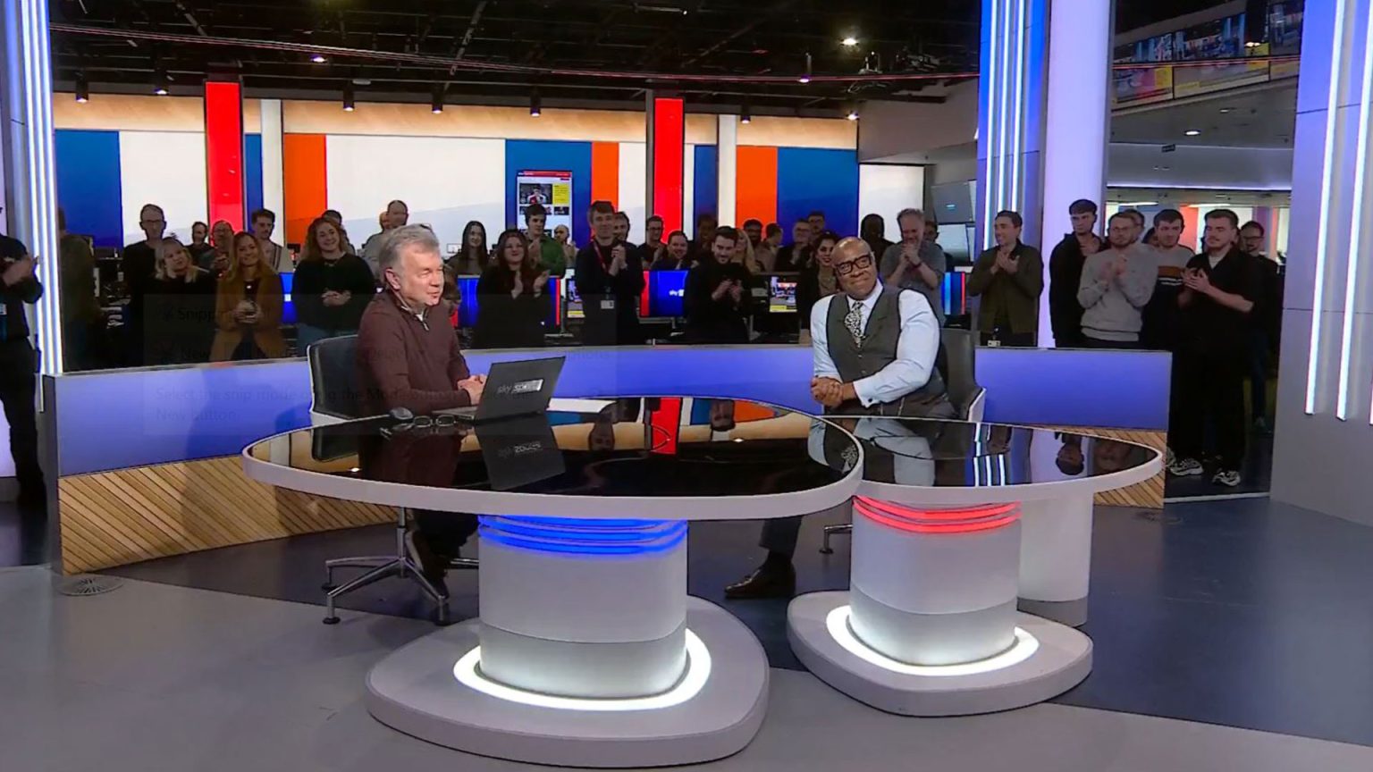 Amazing moment Sky Sports News staff gather to applaud speechless presenter during final broadcast after 43-year stint