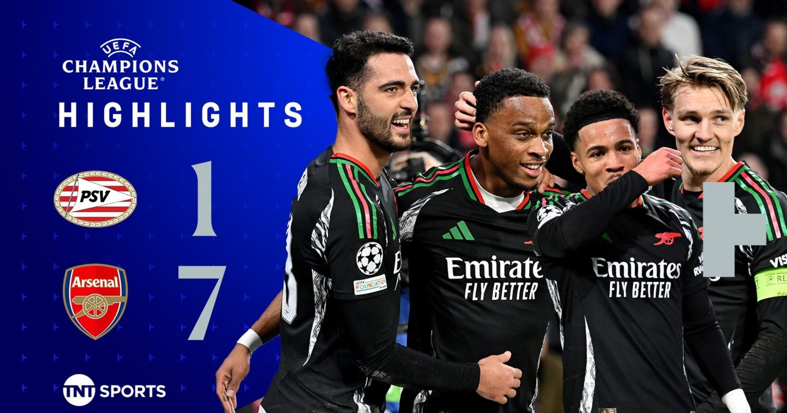 PSV 1-7 Arsenal: UEFA Champions League highlights as Gunners score SEVEN in astonishing first-leg rout – Football video