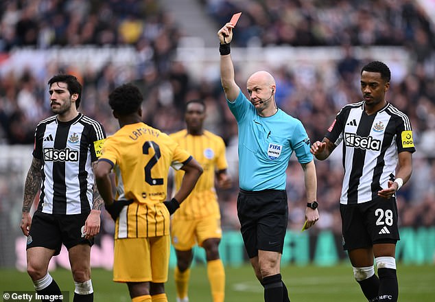 Brighton defender Tariq Lamptey is sent off for second yellow in FA Cup clash with Newcastle… just minutes after Anthony Gordon is dismissed for shoving Seagulls defender