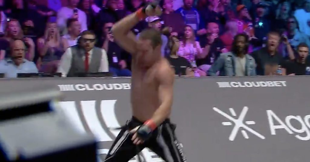 Watch Jayden Eynaud knock Julius Anglickas out cold with nasty spinning backfist at Karate Combat 53