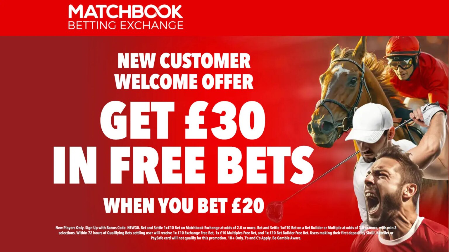 Get £30 in free bets when you bet £20 at Matchbook